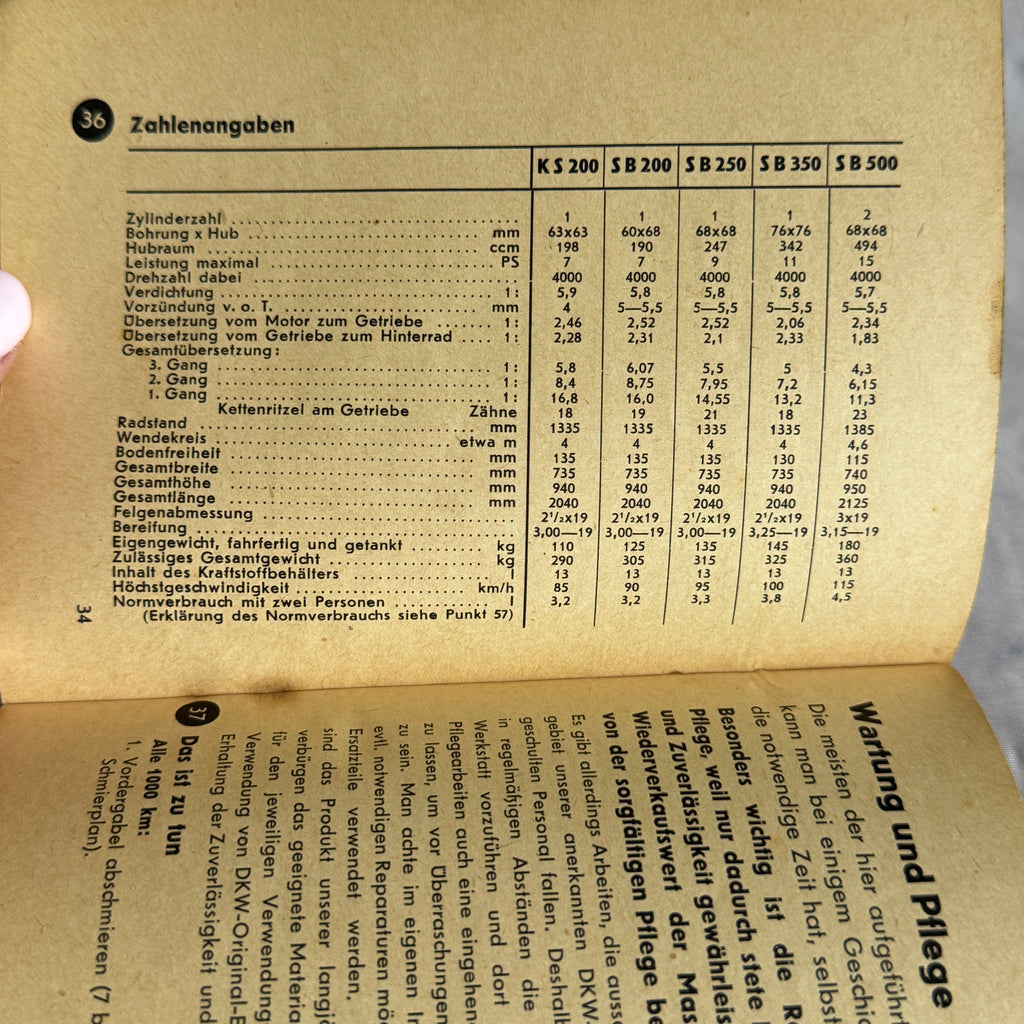 DKW Motorcycle Manual SB Models KS200 1942 Auto Union Germany Original