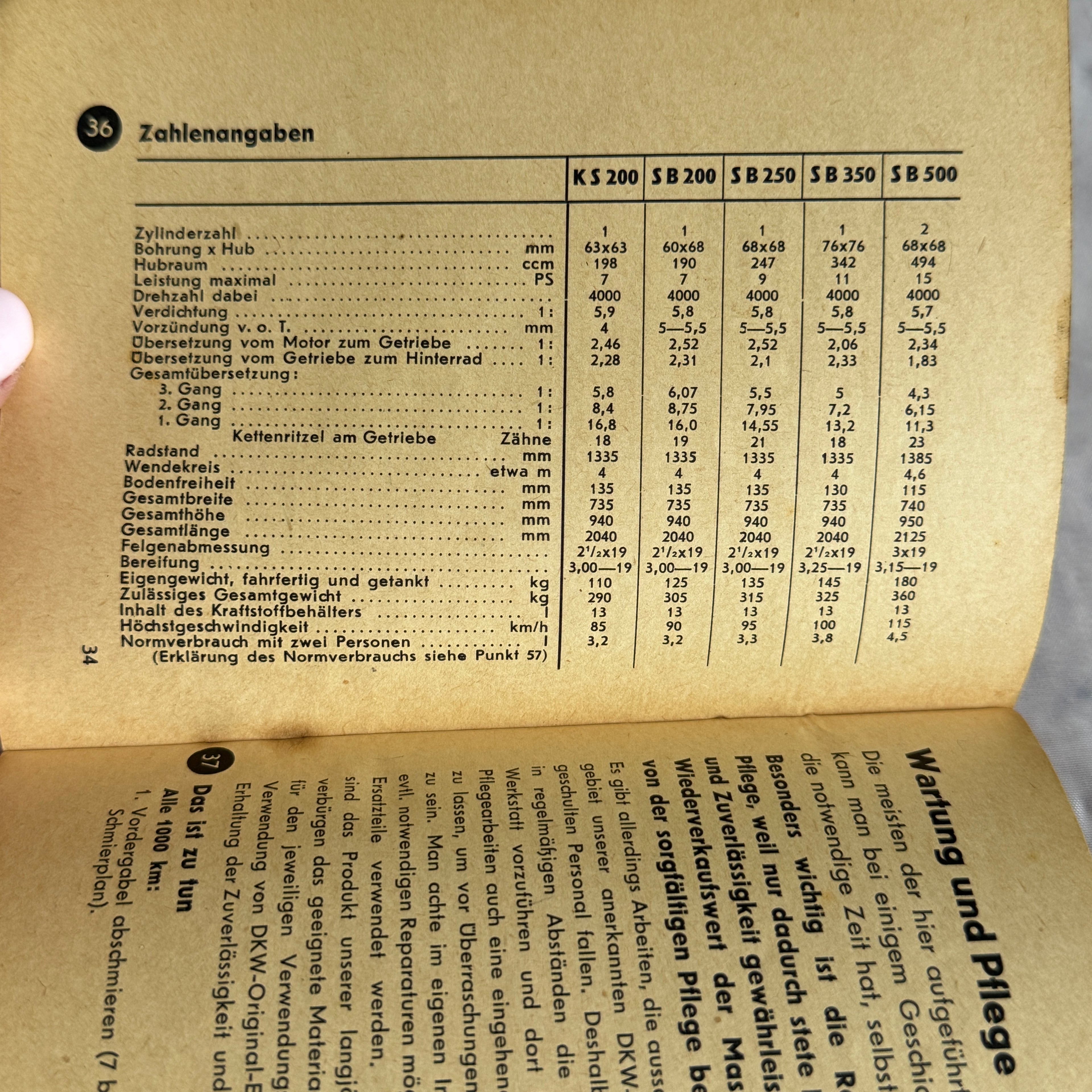 DKW Motorcycle Manual SB Models KS200 1942 Auto Union Germany Original