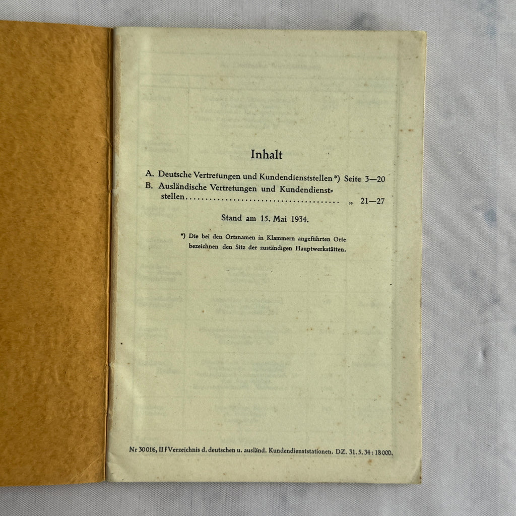Mercedes-Benz 1934 Service Stations Booklet with Fold-Out Map