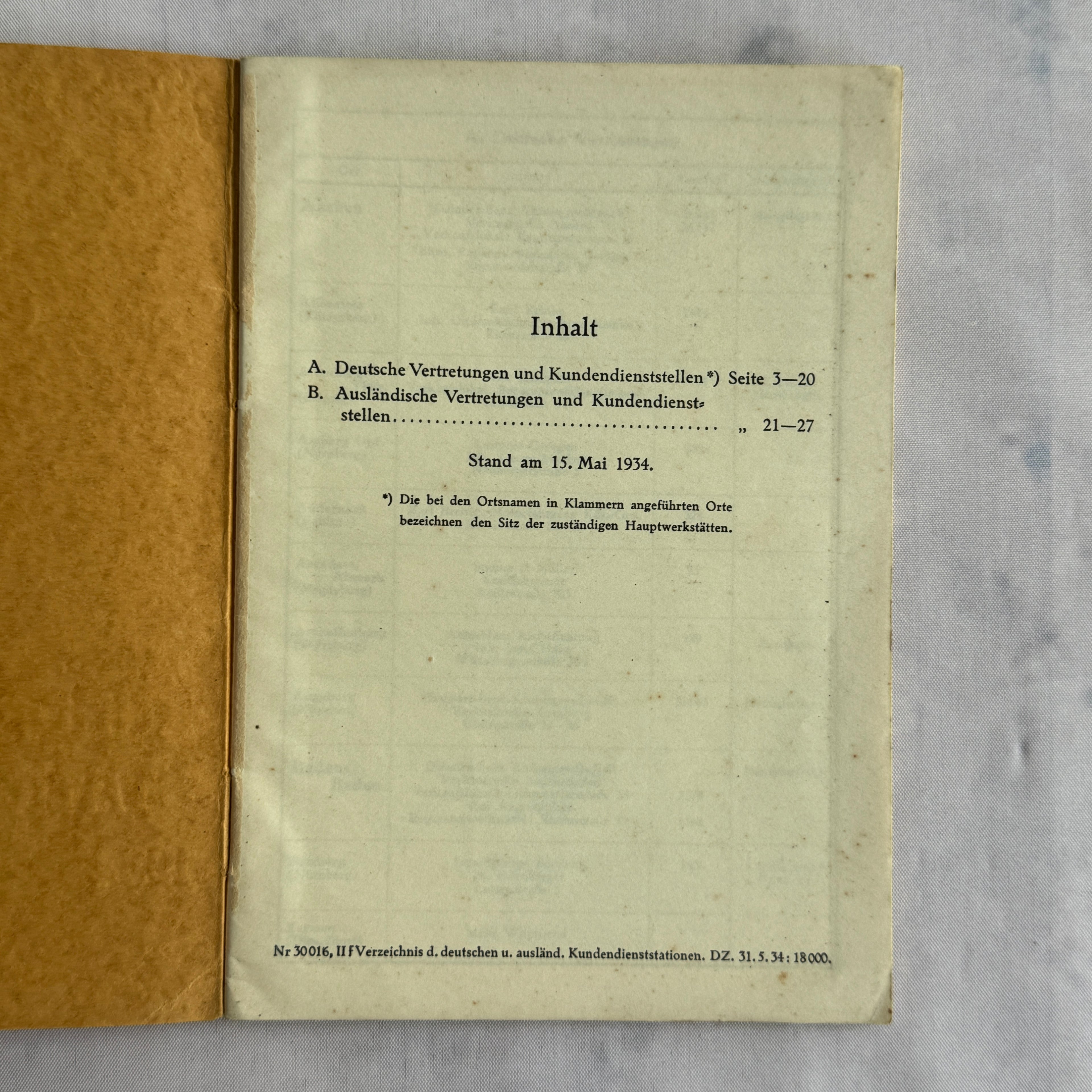 Mercedes-Benz 1934 Service Stations Booklet with Fold-Out Map