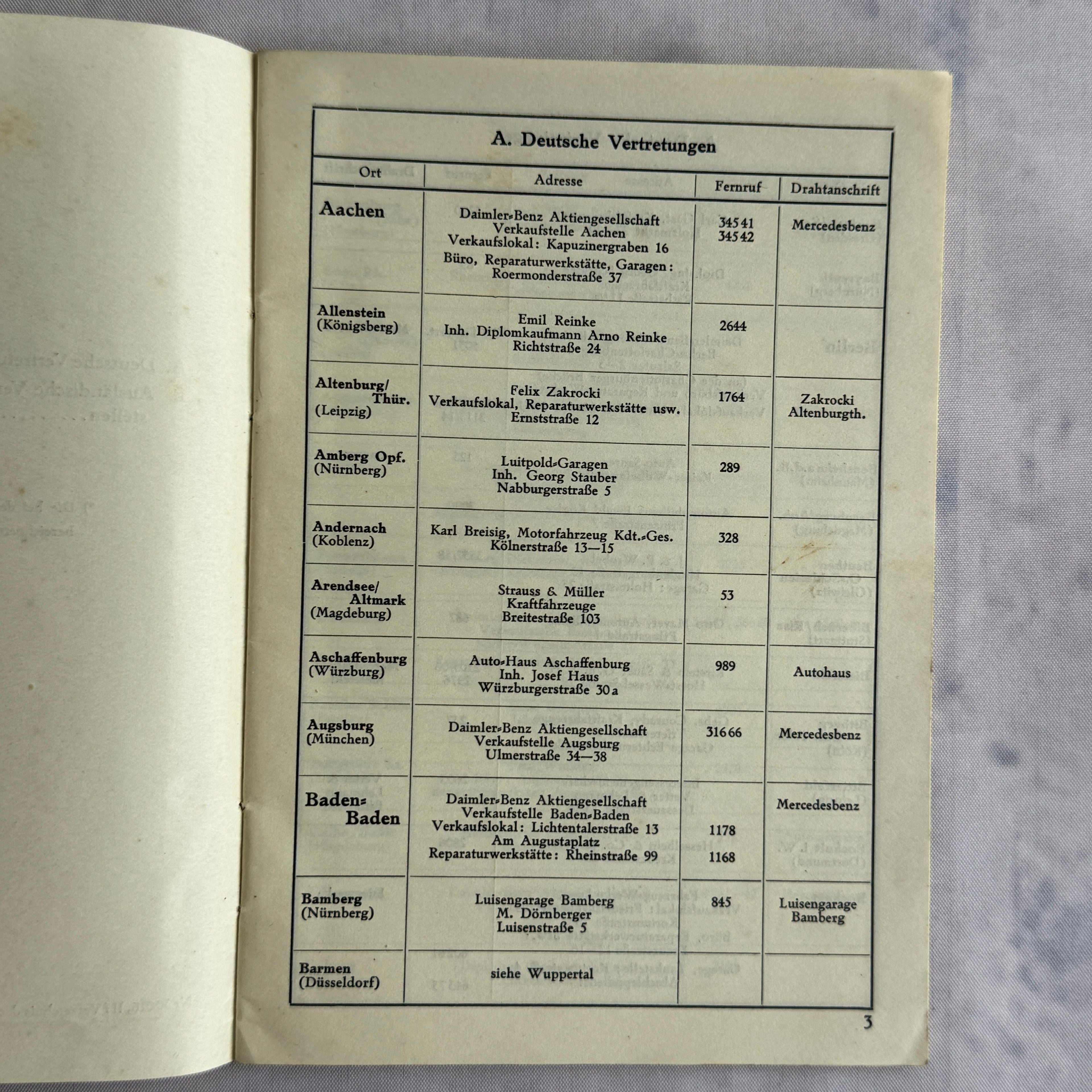 Mercedes-Benz 1934 Service Stations Booklet with Fold-Out Map