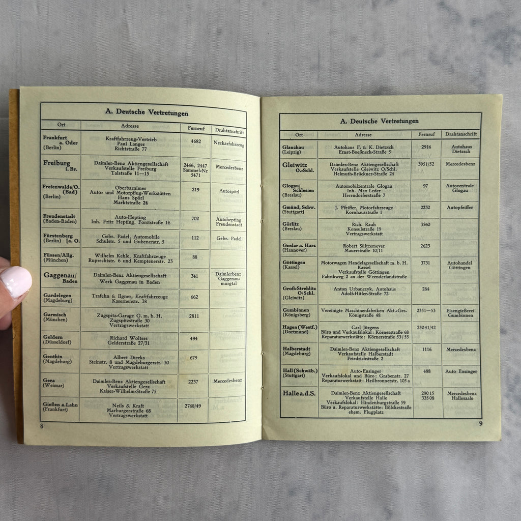 Mercedes-Benz 1934 Service Stations Booklet with Fold-Out Map