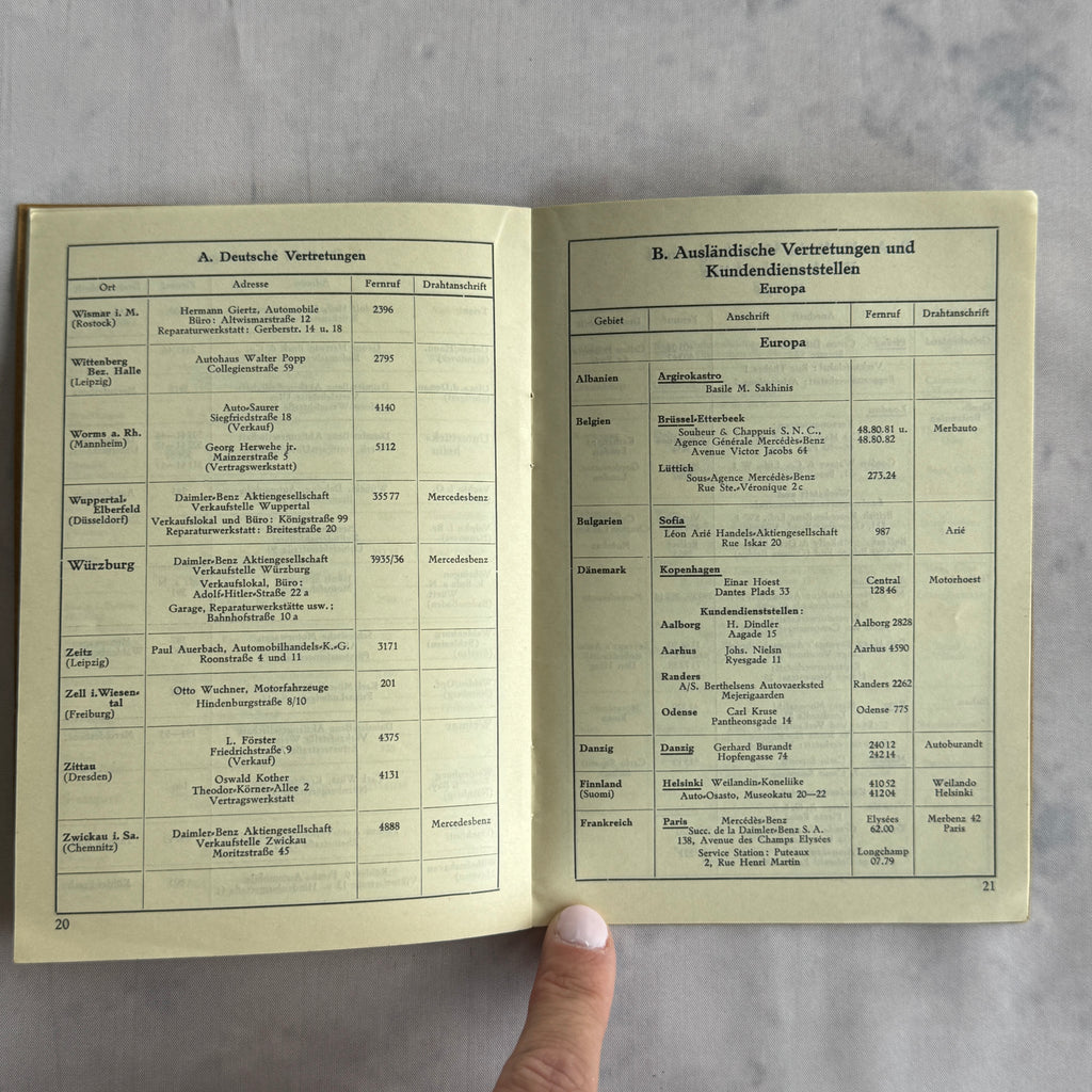 Mercedes-Benz 1934 Service Stations Booklet with Fold-Out Map