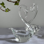 Hand-Blown Clear Glass Swan Family Set of 3, Graduated Bird Figurines, Vintage Art Glass, Elegant Collectible Home Decor