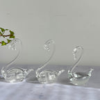 Hand-Blown Clear Glass Swan Family Set of 3, Graduated Bird Figurines, Vintage Art Glass, Elegant Collectible Home Decor