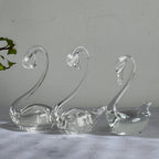 Hand-Blown Clear Glass Swan Family Set of 3, Graduated Bird Figurines, Vintage Art Glass, Elegant Collectible Home Decor