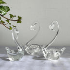 Hand-Blown Clear Glass Swan Family Set of 3, Graduated Bird Figurines, Vintage Art Glass, Elegant Collectible Home Decor