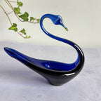Tarbeklaas Blue Glass Swan, Estonian Art Glass Bird, Cobalt Glass Figurine, Soviet Era Estonian Design