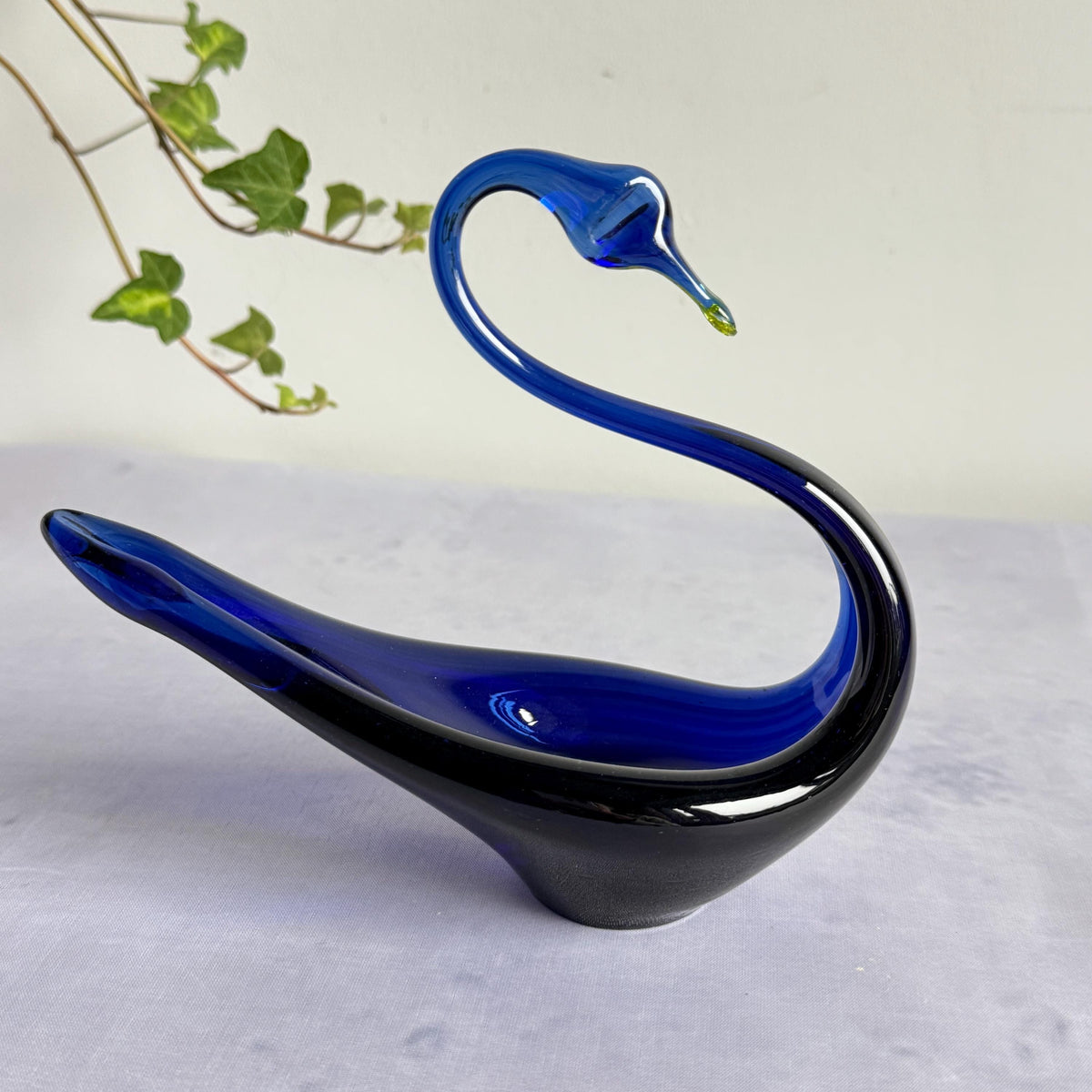 Tarbeklaas Blue Glass Swan, Estonian Art Glass Bird, Cobalt Glass Figurine, Soviet Era Estonian Design