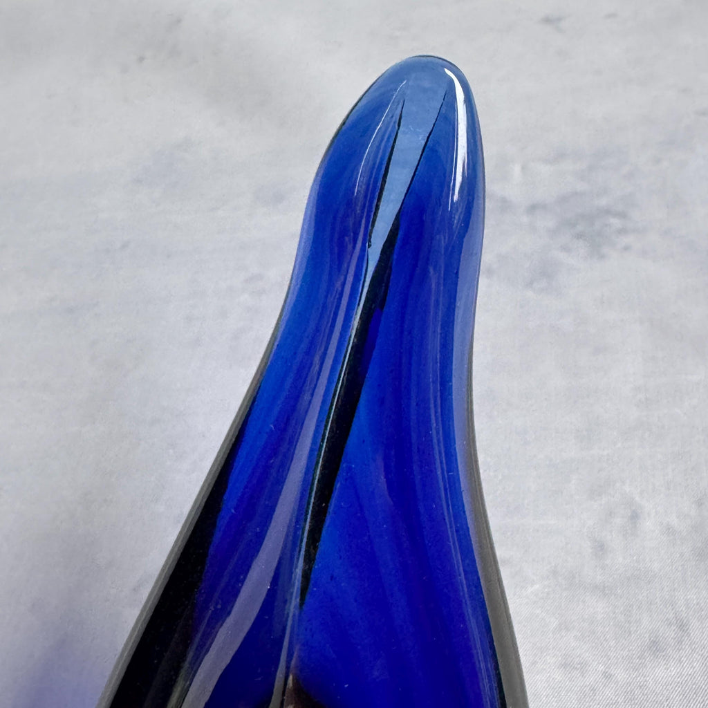 Tarbeklaas Blue Glass Swan, Estonian Art Glass Bird, Cobalt Glass Figurine, Soviet Era Estonian Design