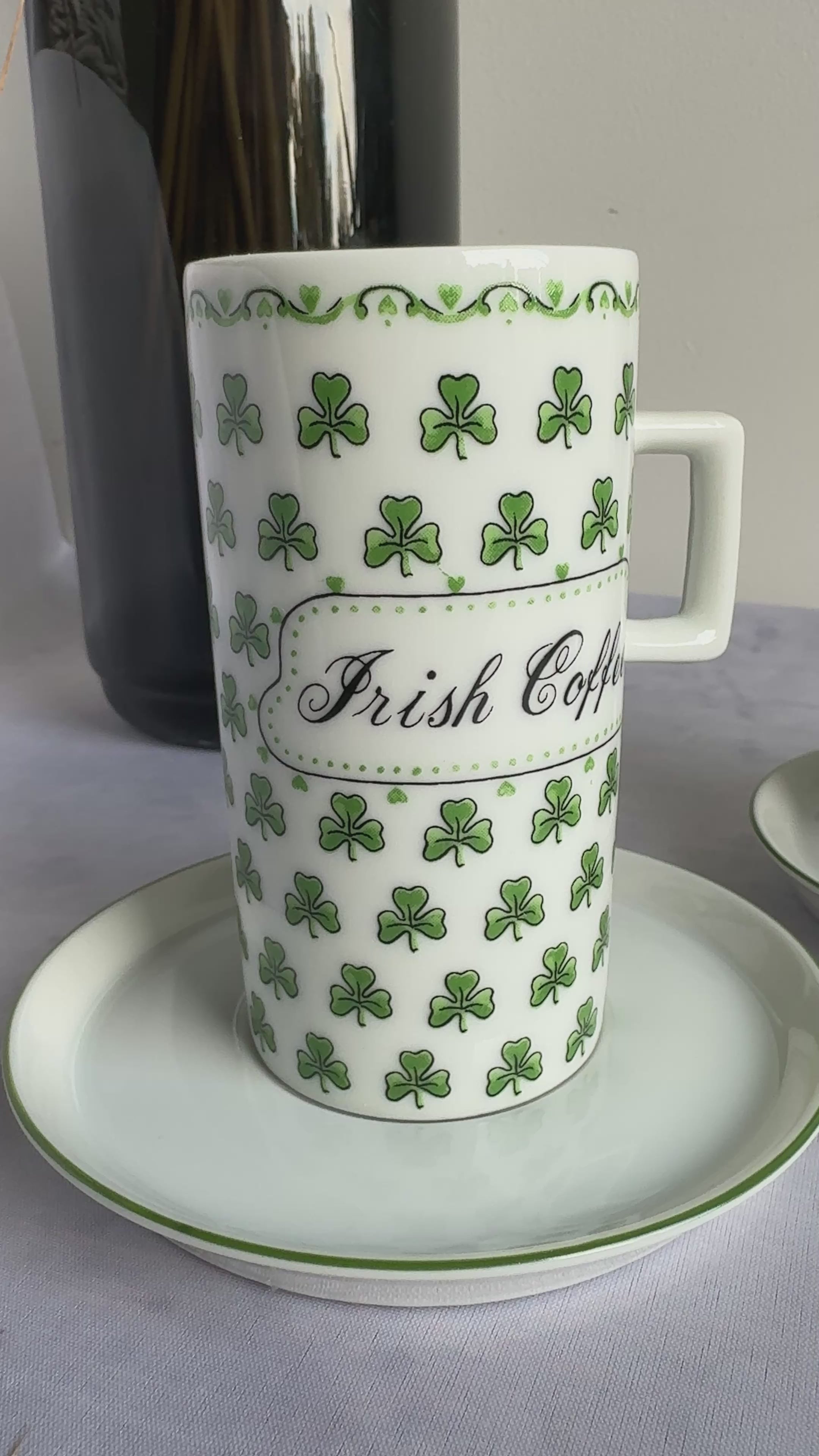 Irish Coffee Mug Set with Shamrock Design – Ceramic Cups & Saucers (Set of 3)