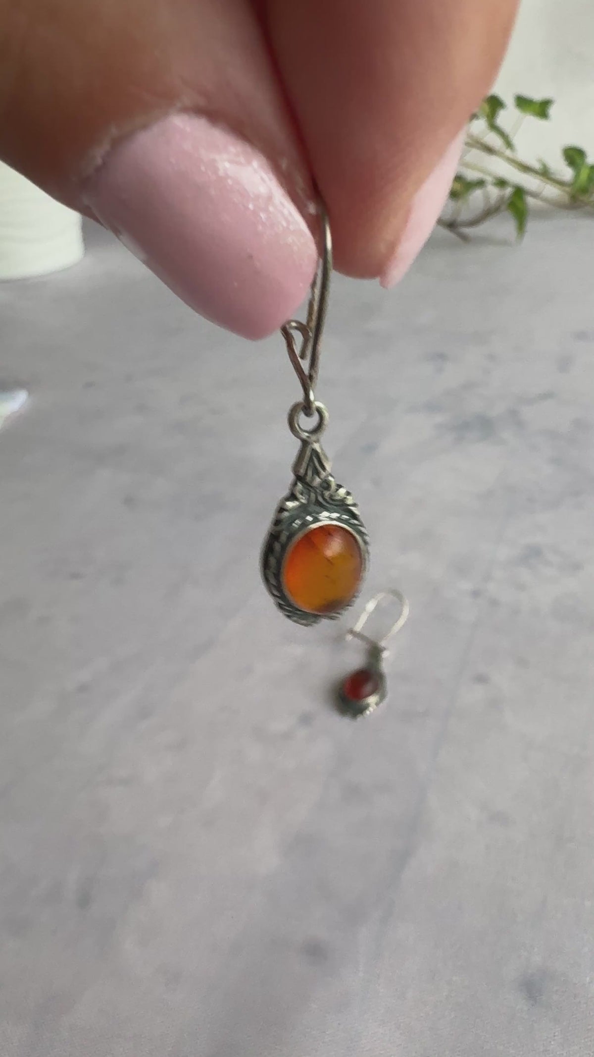 925 Sterling Silver Amber Dangle Earrings – Cognac Amber