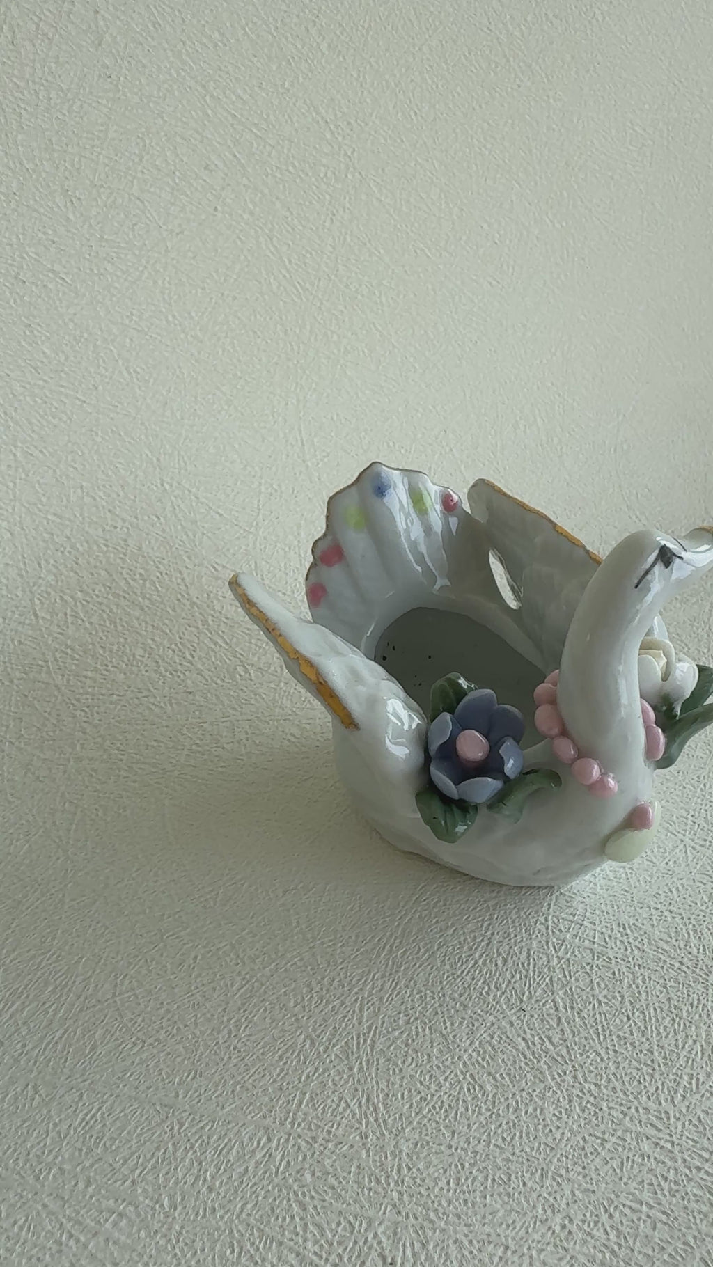Swan Trinket Dish Porcelain Jewelry Holder Floral Decor