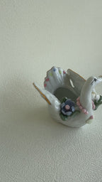 Swan Trinket Dish Porcelain Jewelry Holder Floral Decor
