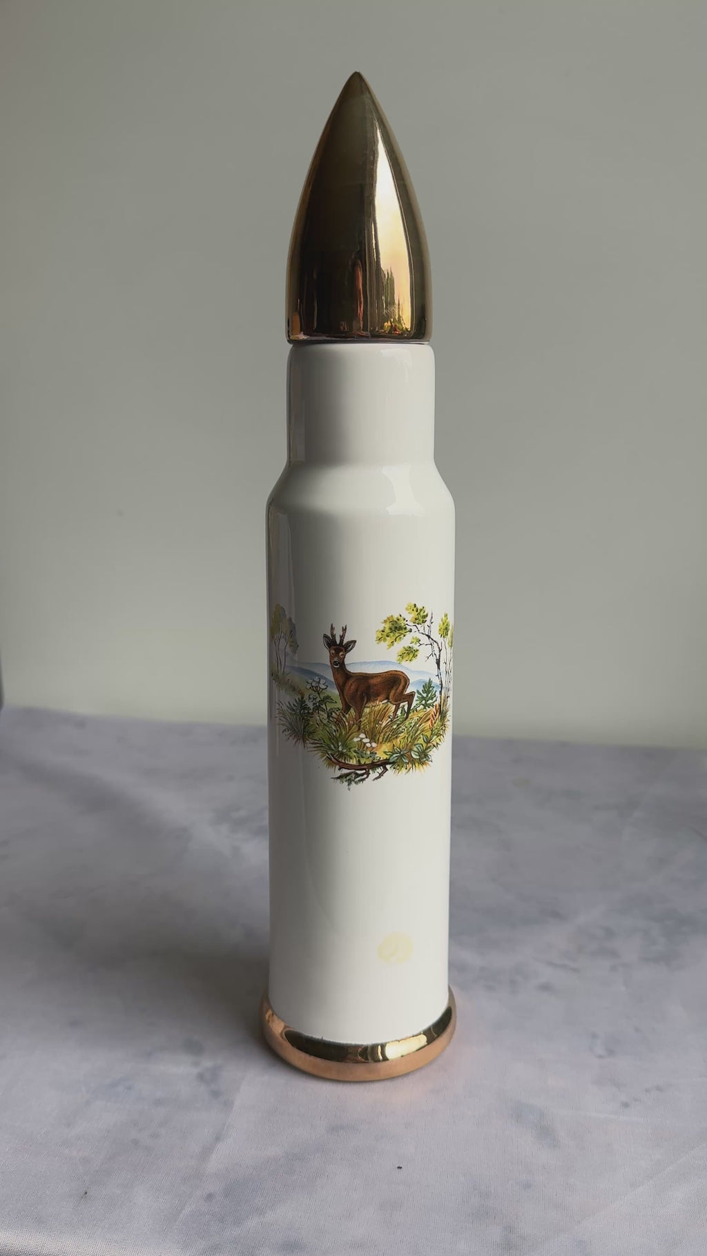 Bullet Shaped Ceramic Decanter with Roe Deer – Gold Tip Cork Stopper, 31 cm