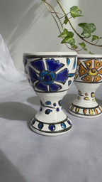 Hand-Painted Greek Egg Cups – Set of 5, Rhodes Pottery
